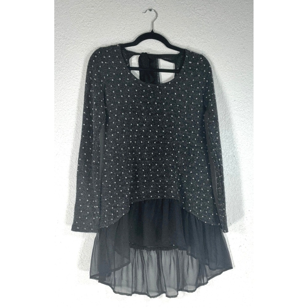 Altar'd State Grey Polka Dot Tunic Sweater - M - Open Back Chiffon Hem Boho Chic